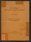 Die Anfänge des Problems Kirche und Staat